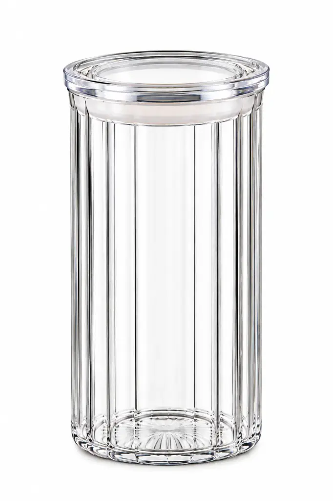 Canister 1350ml (22x10cm) Glass with Acrylic Lid Ribbed - 27951