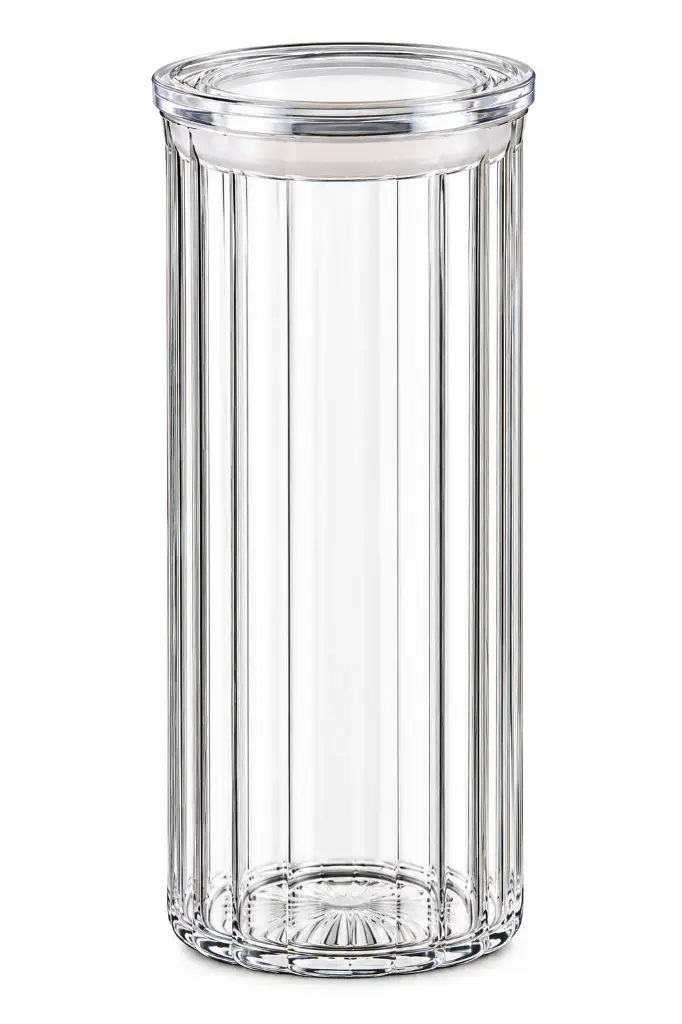 Canister 1700ml (26x10cm) Glass with Acrylic Lid Ribbed - 27950