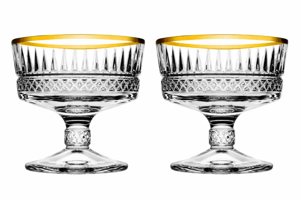 Dessert Bowl 2pc Set 250ml Footed Cut Glass with Gold Rim Golden Touch - Elysia 51749