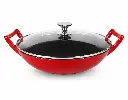 Wok 32cm (32x9cm) Cast Iron with Glass Lid - Red