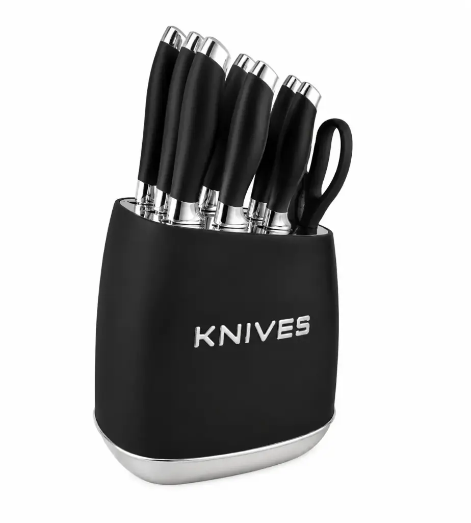 Knife Set 7 Piece Stainless Steel with Knife Block – Milano Collection- Black (965)