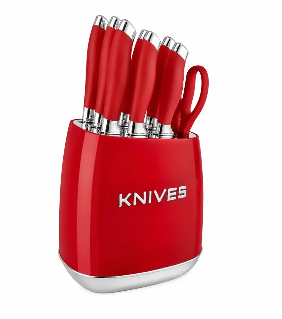 Knife Set 7 Piece Stainless Steel with Knife Block – Milano Collection - Red (965)