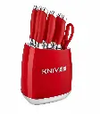 Knife Set 7 Piece Stainless Steel with Knife Block – Milano Collection - Red (965)