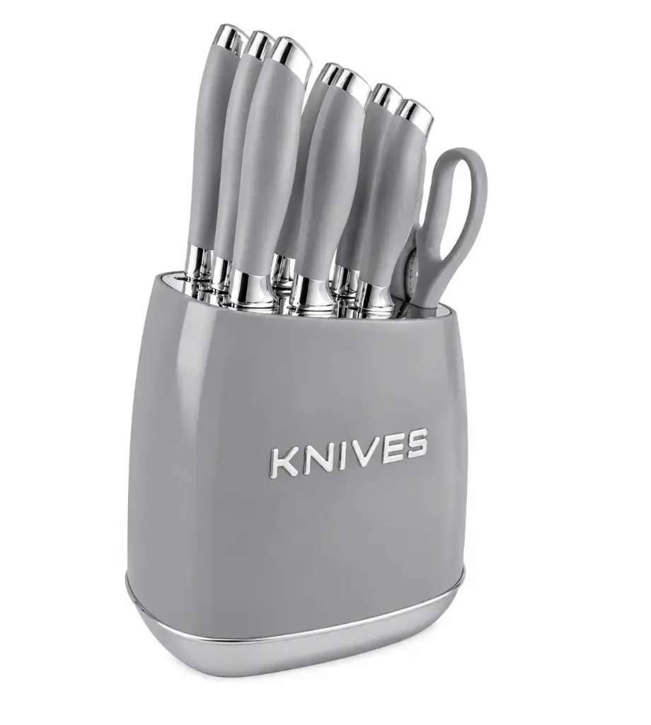 Knife Set 7 Piece Stainless Steel with Knife Block – Milano Collection - Grey (965)