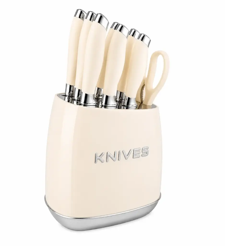 Knife Set 7 Piece Stainless Steel with Knife Block – Milano Collection- Cream (965)