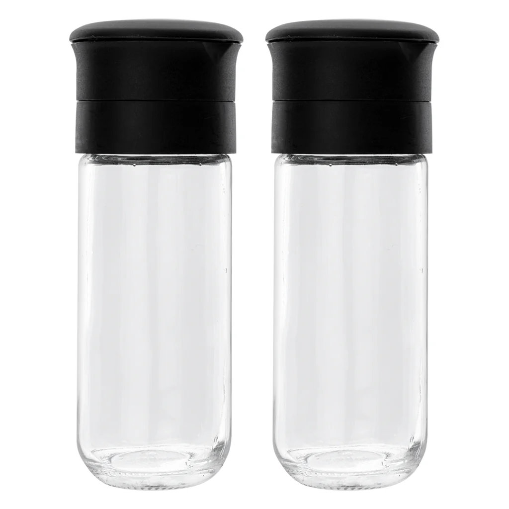 Bottle 2pc Set 120ml Glass with Ceramic Grinders & Black Lid - 31375