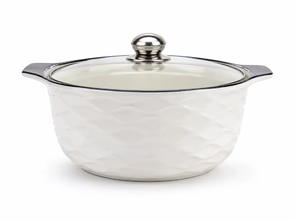 Casserole Dish 4L 23cm Ceramic with Lid White Embossed