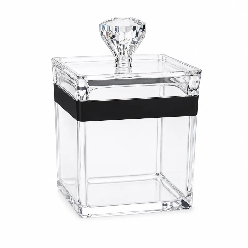 Canister 9x9x9cm 300ml Square Acrylic with Diamante Knob - Premium Collection