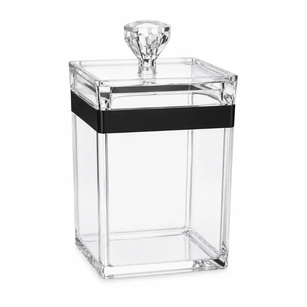 Canister 9x9x13cm 500ml Square Acrylic with Diamante Knob - Premium Collection