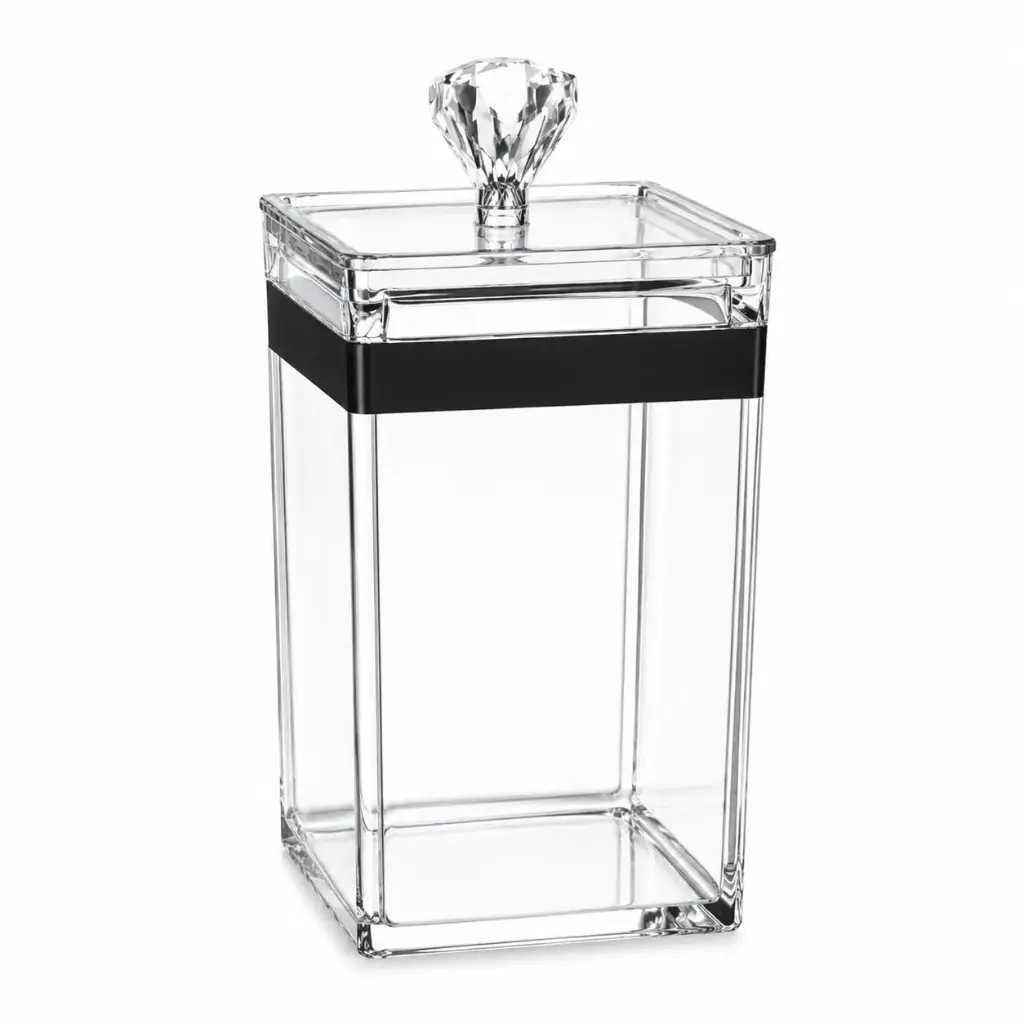 Canister 9x9x16.5cm 700ml Square Acrylic with Diamante Knob - Premium Collection