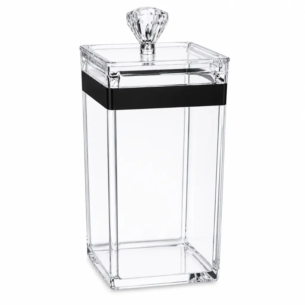Canister 9x9x19.5cm 900ml Square Acrylic with Diamante Knob - Premium Collection