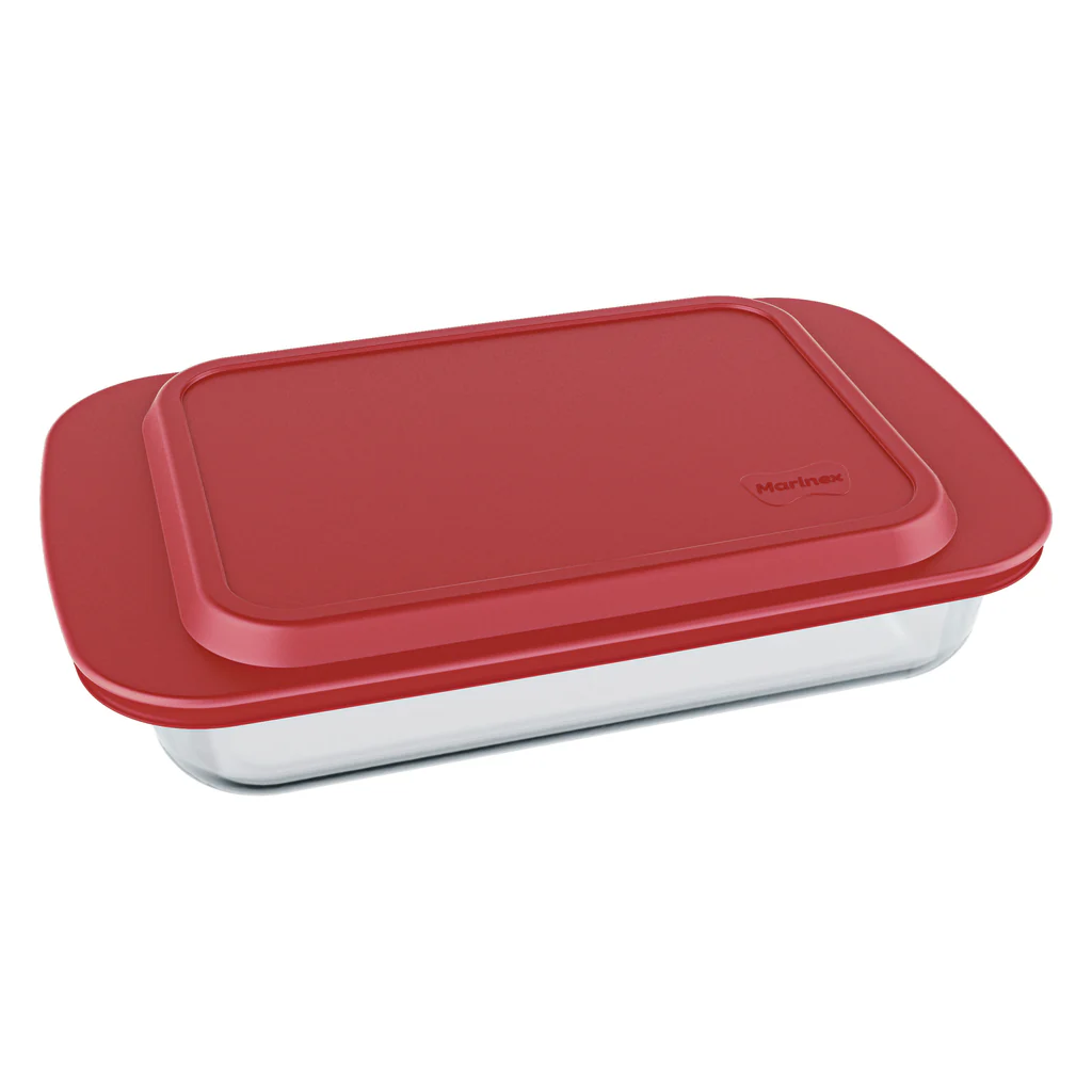 Casserole 5.3lt (41x25.5x8.5cm) Rectangular Glass with Red Plastic Lid - 27816