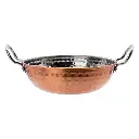 Karahi Pan 16.5x5cm - 850ml Hammered Copper Outer Stainless Steel Inner with Handles - 41562