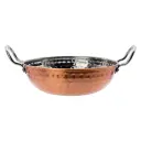 Karahi Pan 16.5x5cm - 850ml Hammered Copper Outer Stainless Steel Inner with Handles - 41562