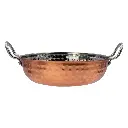 Karahi Pan 18.5x5.5cm - 1.2lt Hammered Copper Outer Stainless Steel Inner with Handles - 41563