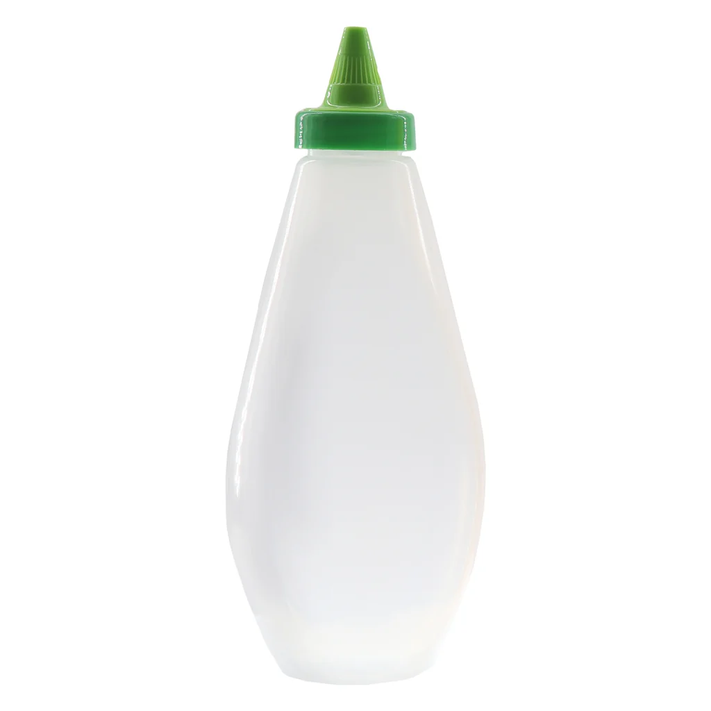 Sauce Bottle 500ml Flat Squeeze Bottle White with Green Cap - 12172