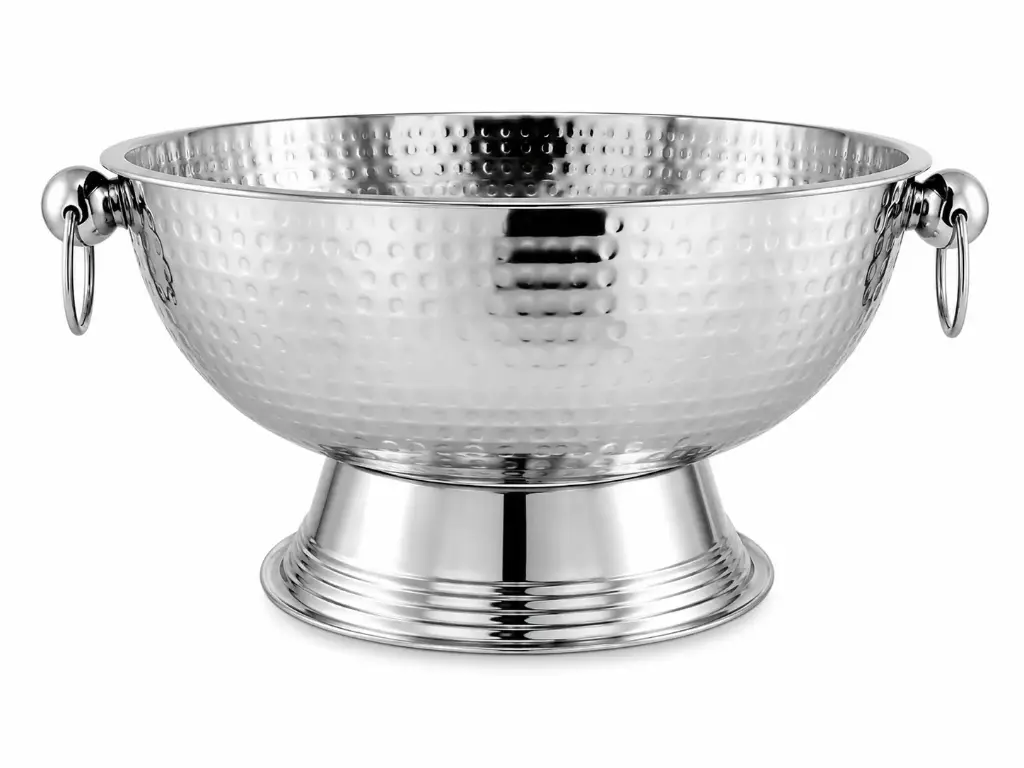 Punch / Ice Bowl 40x23cm Hammered Stainless Steel Footed with Stainless Steel Ring Handles