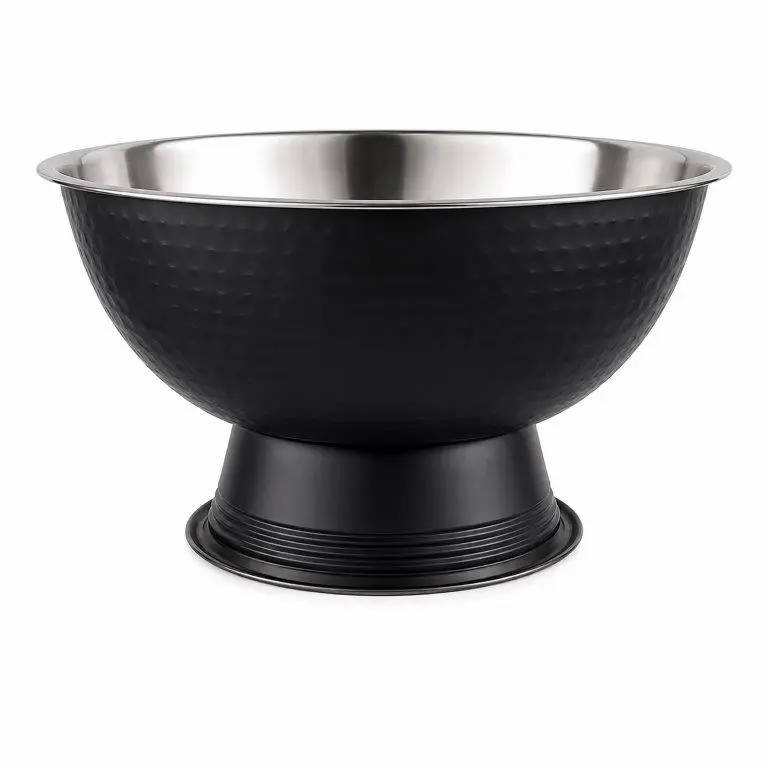 Punch / Ice Bowl 40x23cm Hammered Stainless Steel Footed - Black