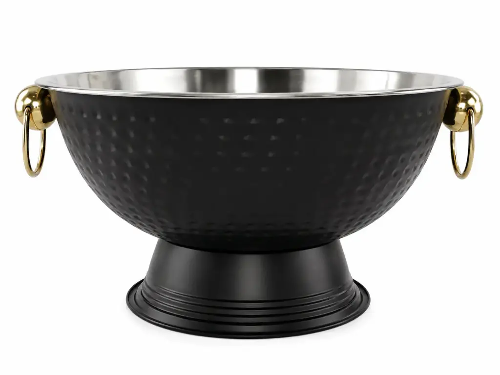 Punch / Ice Bowl 40x23cm Hammered Stainless Steel Footed with Ring Handles - Black