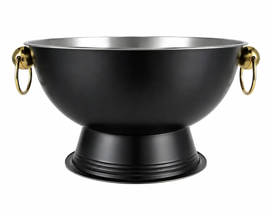 Punch / Ice Bowl 40x23cm Plain Stainless Steel Footed with Gold Ring Handles - Black