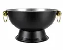Punch / Ice Bowl 40x23cm Plain Stainless Steel Footed with Gold Ring Handles - Black