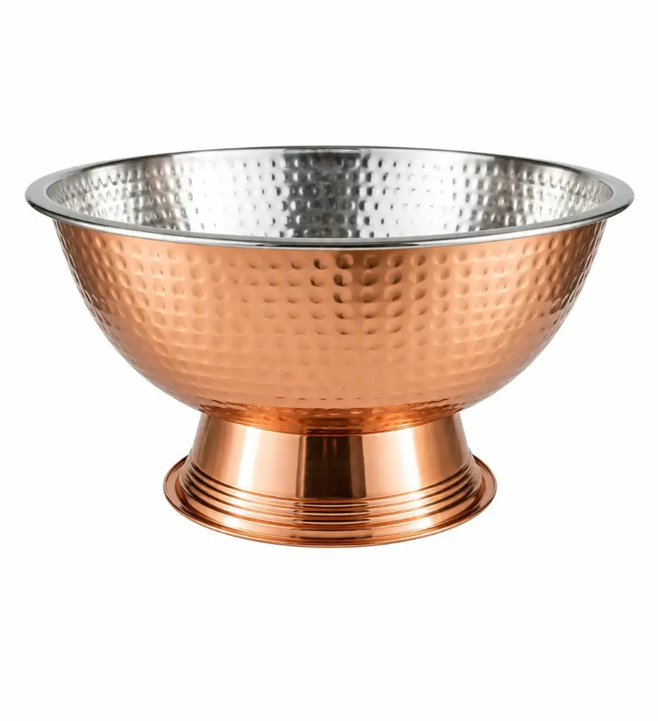 Punch / Ice  Bowl 40x23cm Hammered Stainless Steel Footed - Rose Gold