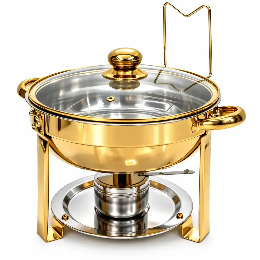 Chafing Dish 5lt Round Gold with Glass Lid 