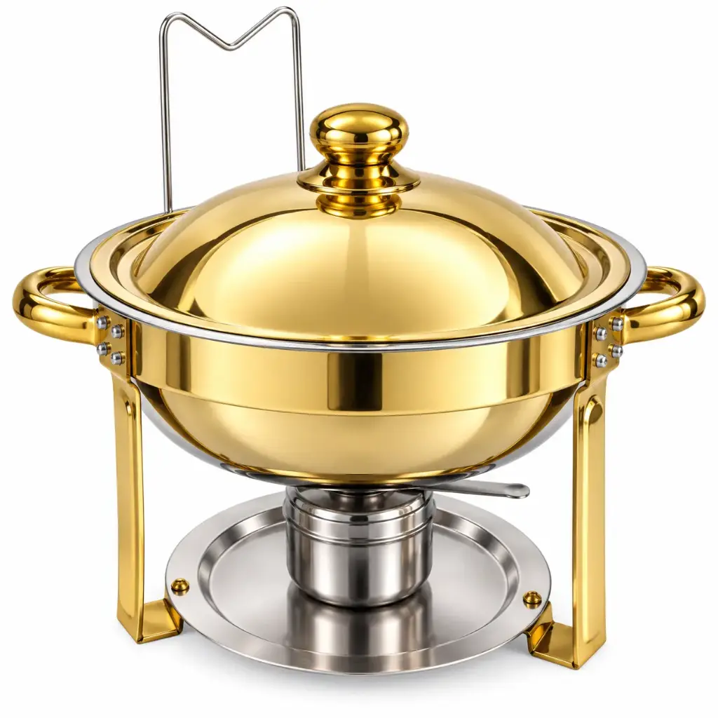 Chafing Dish 5lt Round Gold with Gold Lid 