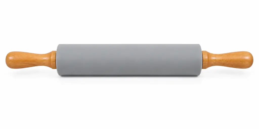 Rolling Pin 43cm Grey Silicone with Wooden Handles 