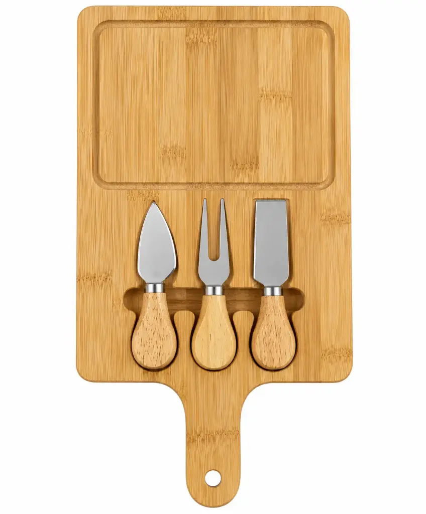 Cheese Board 30x20cm Bamboo Rectangular with Handle & 3 Cheese Tools - 4162