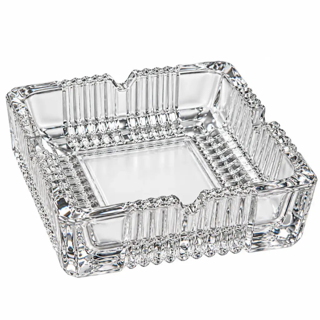 Ashtray 18x18x4.5cm Square Ribbed Glass