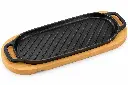 Sizzler Plate 42x16.5x2.5cm Oval with Handles Cast Iron with Wooden Board