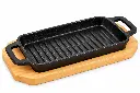 Sizzling Dish 22x13x3cm Rectangular with Handles Cast Iron with Wooden Base