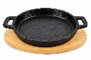 Sizzling Dish 17x3cm Round with Handles Cast Iron with Wooden Base