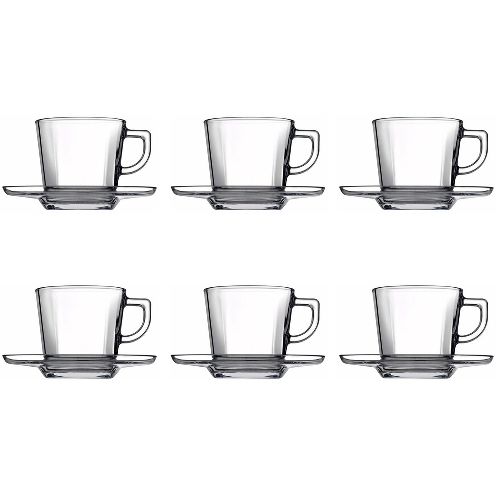 Cup & Saucer Set 12pc 215ml Glass Carre - 95307
