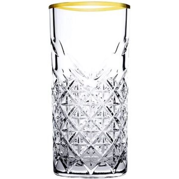 Tumbler Hiball  4pc Set 295ml Cut-Glass With Gold Rim -  Timeless 52820