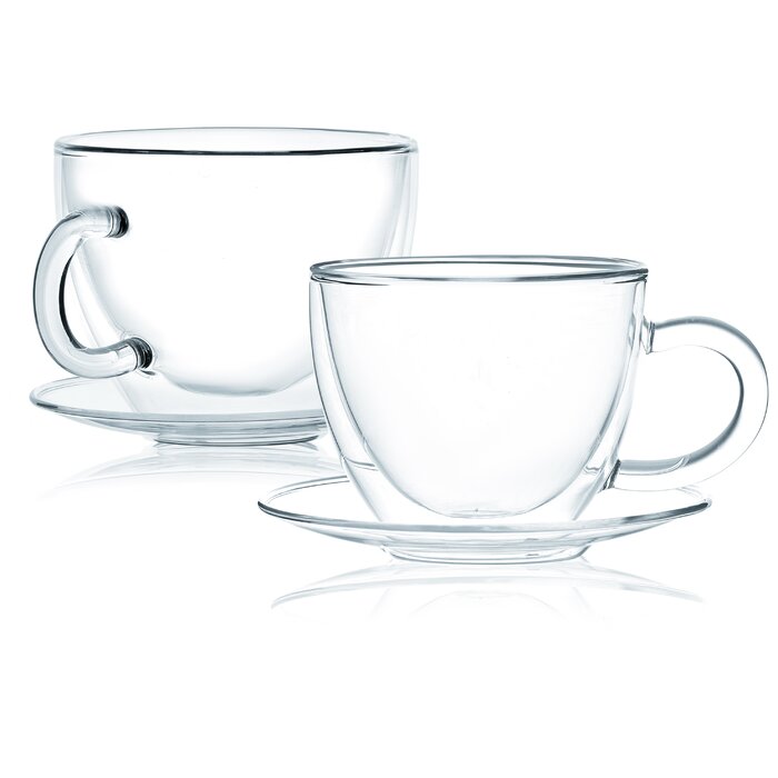 Cup & Saucer 2pc Set 220ml Borosilicate Glass Double Wall - 10236