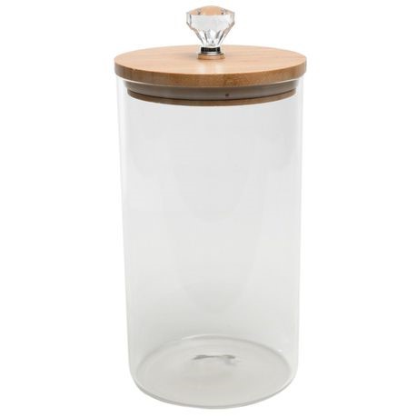 Canister 17.5X12Cm Borosilicate Glass With Bamboo Lid And Diamante Handle 27159