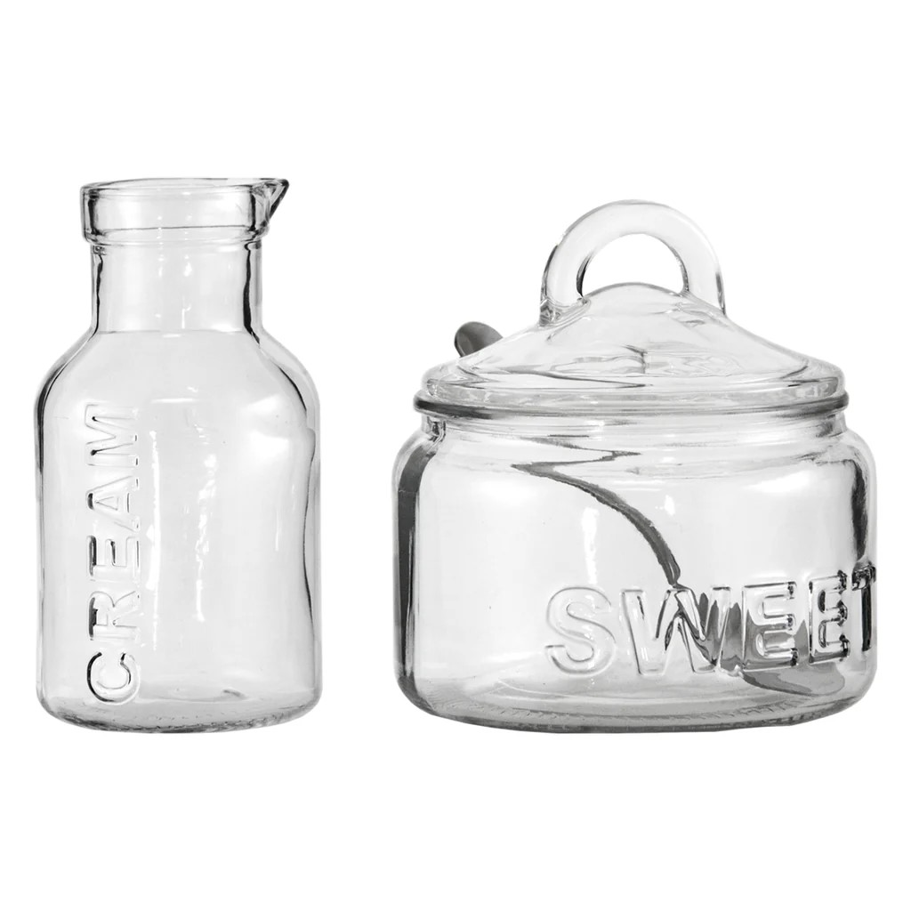 Sugar Bowl 540ml & Creamer 340ml Glass with Spoon 3pc Set (120x115mm, 75mm Dia x 140mm) - RG 75087