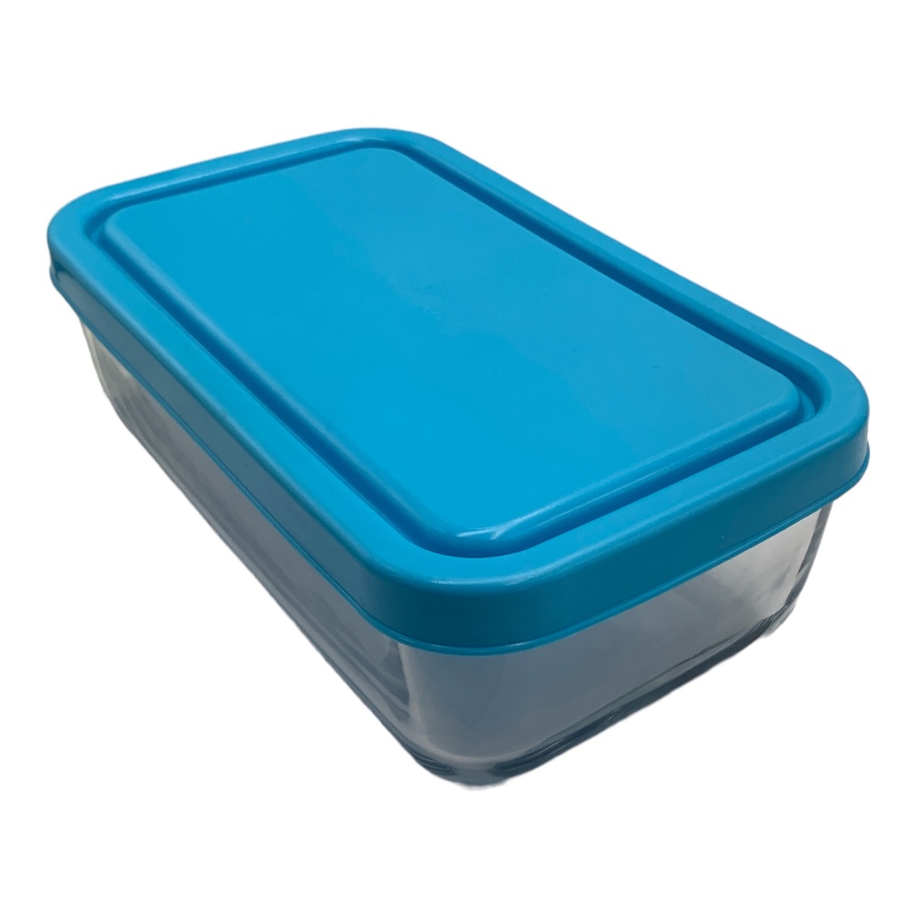 Glass Dish with Lid 1225ml (20x12cm) Snowbox Rectangular with Blue Lid - 53743