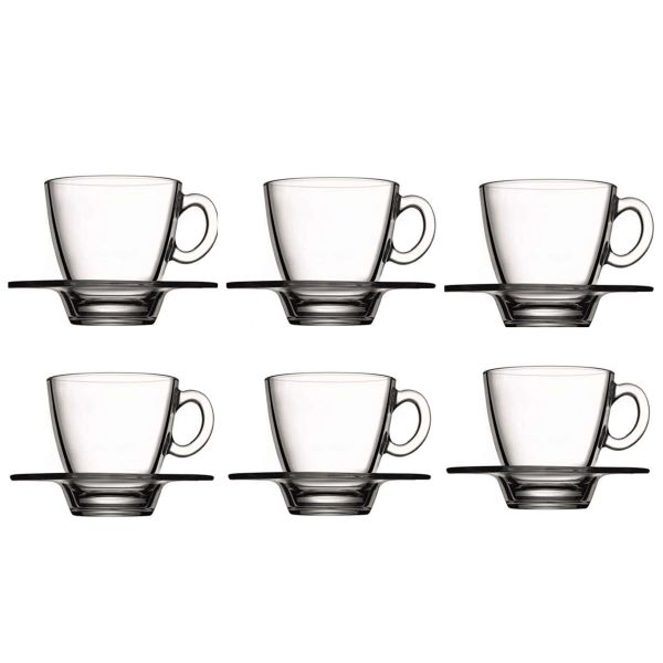 Cup & Saucer Set 12pc 215ml Glass Aqua - 95040