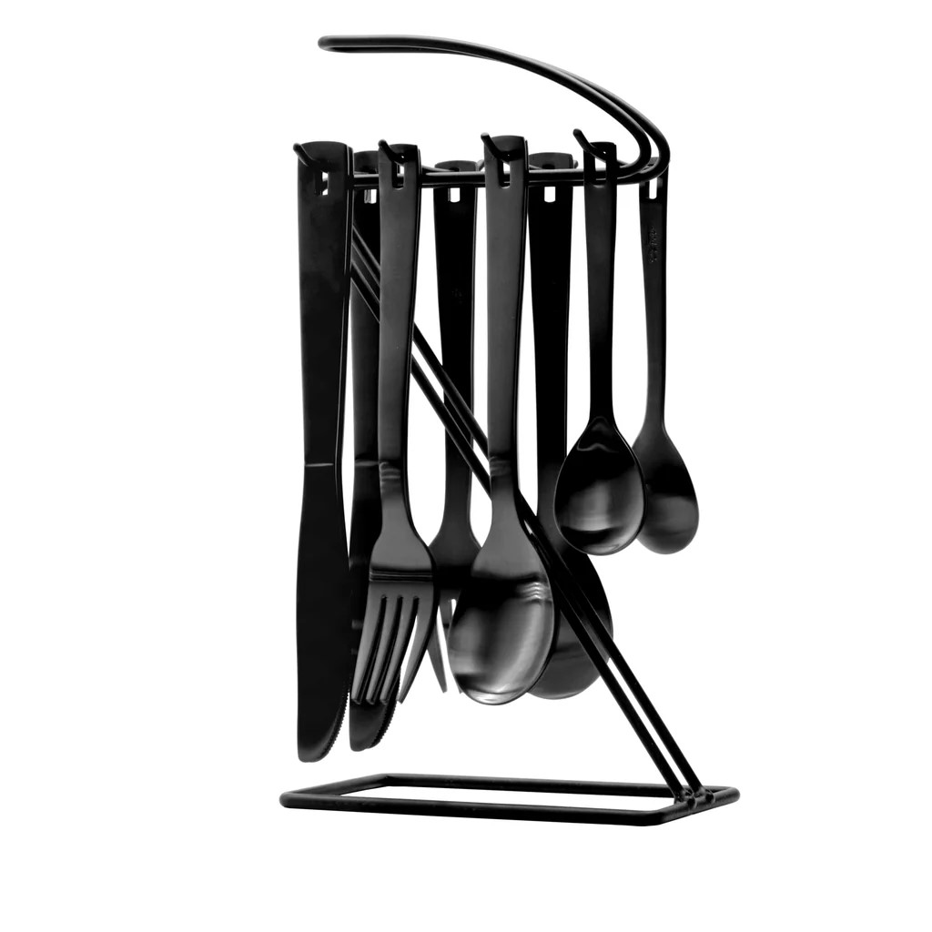 Cutlery Set 16pc Daily Matt Black on Stand – St. James 72157