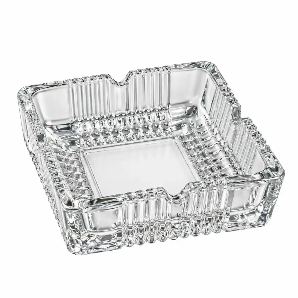 Ashtray 10x10x3cm Square Ribbed Glass