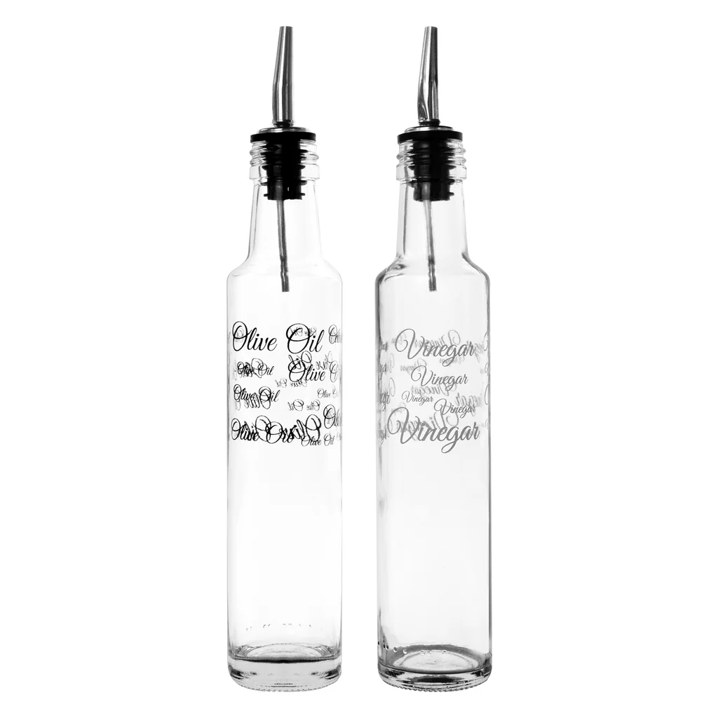 Oil & Vinegar 250ml 2pc Set Round Bottle Clear Vinegar Printed - 10267