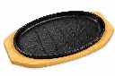Sizzler Plate 27x17x1.5cm Oval Cast Iron with Wooden Board 
