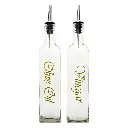 Oil & Vinegar 500ml 2pc Set Square Bottle With Gold Print and Pourer - 10334