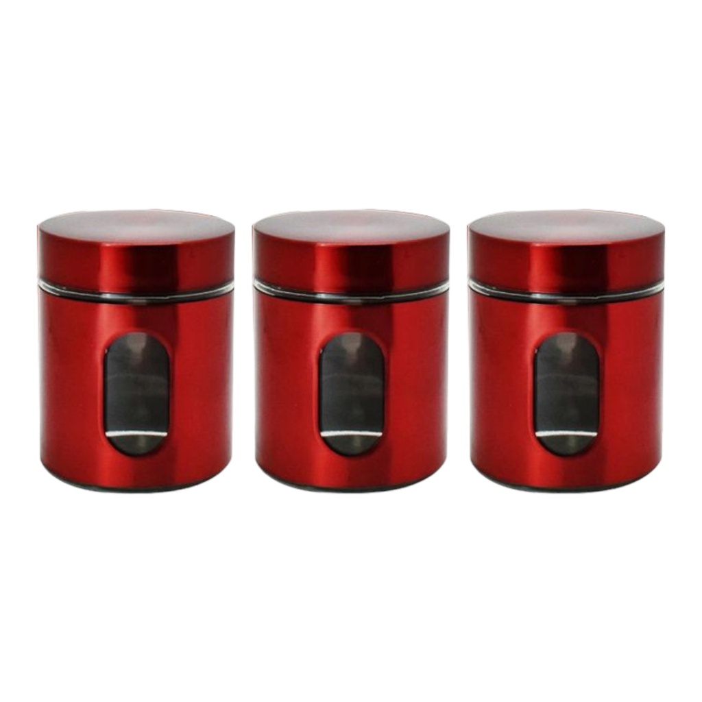 Canister Set 3Pc W/Window Red Shiny Ch714