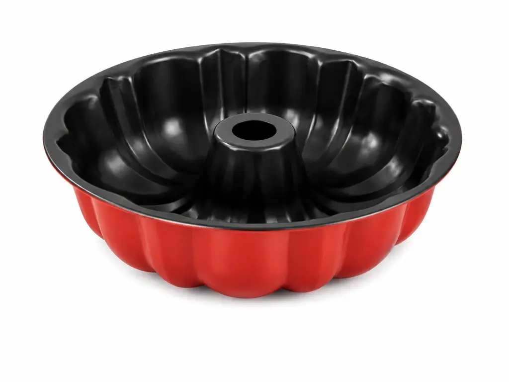 Baking Pan 27x8cm Tube Form Fluted Pattern Non-Stick with Red Coloured Outer Carbon Steel - Baking Basics