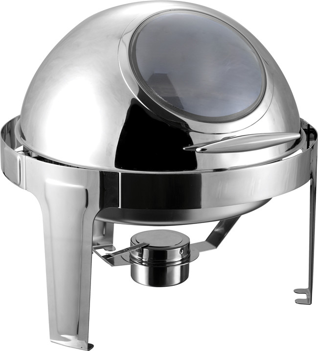 Chafing Dish 47x44cm Round With Window & Roll Top Lid Stainless Steel