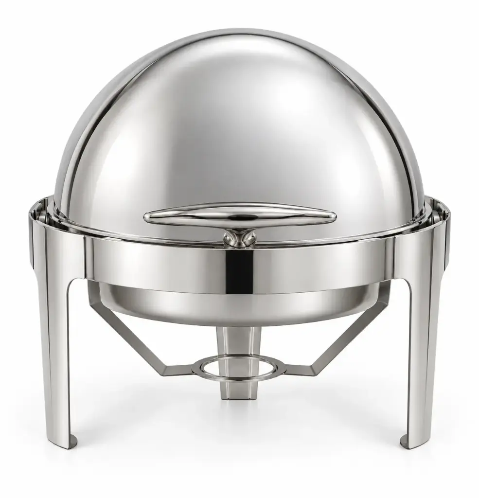 Chafing Dish 47x44cm Round Plain With Roll Top Lid Stainless Steel